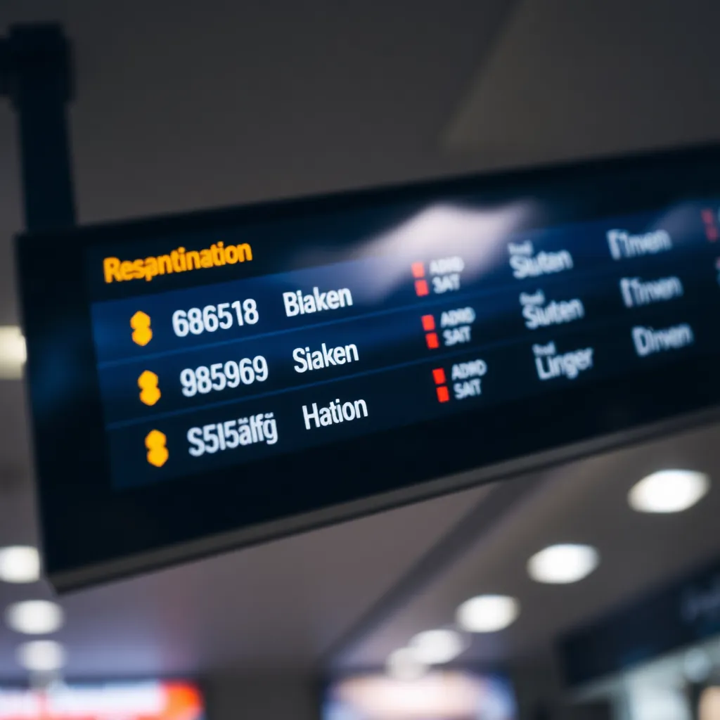 close-up of arrivals board at Salzburg airport showing flight status, blur effect, travel atmosphere