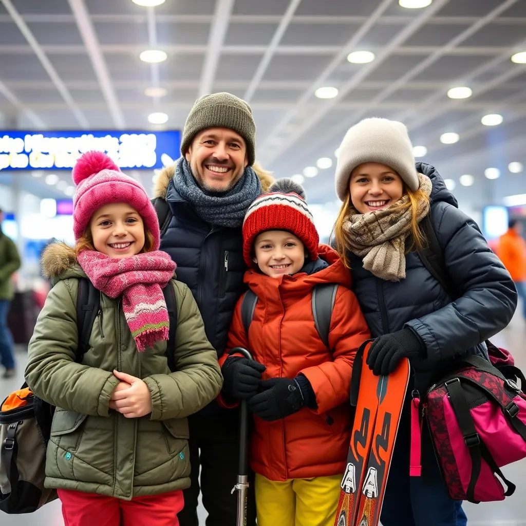 family with children arriving at Salzburg Airport for a private transfer to Zell am See
