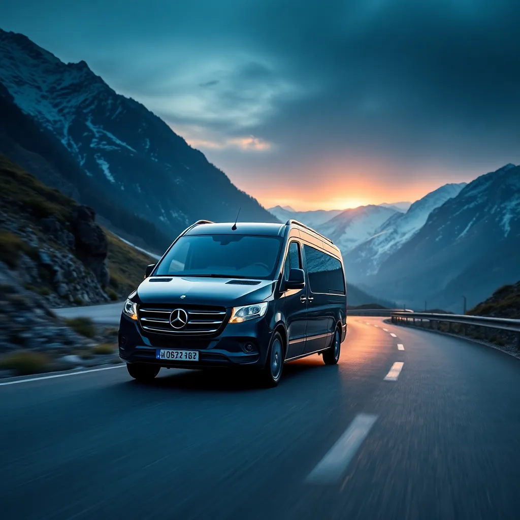 private transfer van on a scenic alpine road between Salzburg and Zell am See